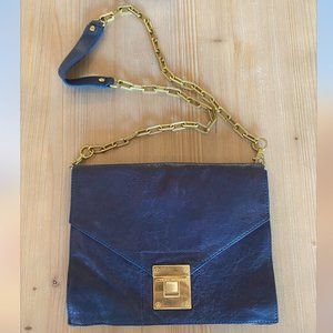 TORY BURCH Navy Blue Envelope Clutch